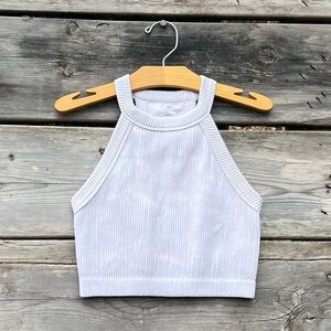 Aerie White Ribbed High-Necked Bralette Size Small